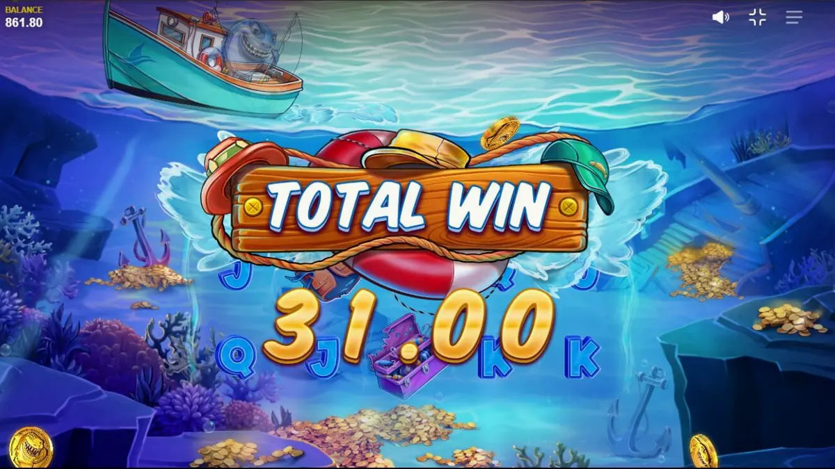 Ang Shark Boss slot ay nagtatampok ng pating na nangangaso sa mga mangingisda sa isang makulay na mobile interface.
